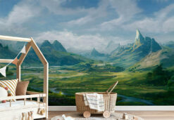 Landscape Kids Wallpaper, Nature Wall Mural, Mountains and Valley Baby Room Peel and Stick Nursery Wallpaper - Chauvet Wallpaper and Décor