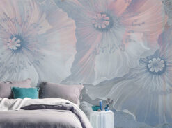 White and Blue Floral Grunge Wallpaper, Concrete Texture Wall Mural Peel and Stick Wallpaper - Chauvet Wallpaper and Décor