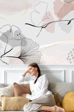 Gold and Pink Flowers Wallpaper, Peel and Stick Floral Wall Mural, Watercolor Self Adhesive Removable Wallpaper - Chauvet Wallpaper and Décor