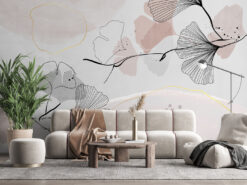Gold and Pink Flowers Wallpaper, Peel and Stick Floral Wall Mural, Watercolor Self Adhesive Removable Wallpaper - Chauvet Wallpaper and Décor