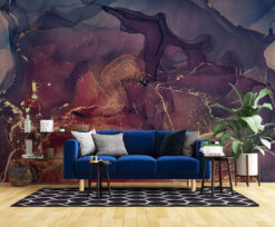 Gold Red Marble Wallpaper, Peel and Stick Abstract Wall Mural, Violet Ink Art Self Adhesive Removable Wallpaper - Chauvet Wallpaper and Décor