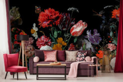 Dark Floral Wallpaper Peel and Stick, Dutch Floral Wall Mural, Removable Vintage Wallpaper - Chauvet Wallpaper and Décor